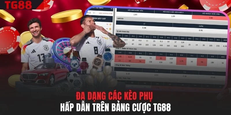 Đa dạng các kèo phụ hấp dẫn trên bảng cược TG88