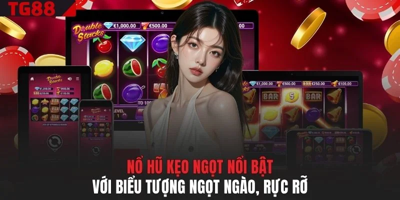 Nổ hũ kẹo ngọt nổi bật với biểu tượng ngọt ngào, rực rỡ